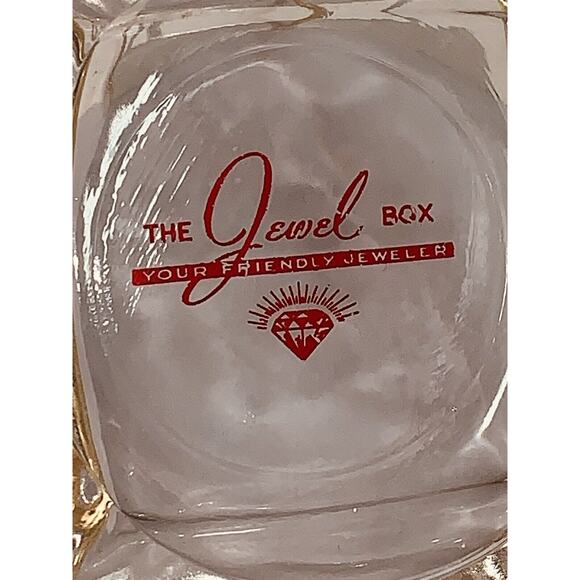 Vtg Ashtray 3 1/2" The Jewel Box Business Advertising Clear Glass Memorabilia - Picture 2 of 5